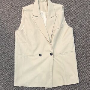 Women's Beige Sleeveless Oversized Blazer Vest